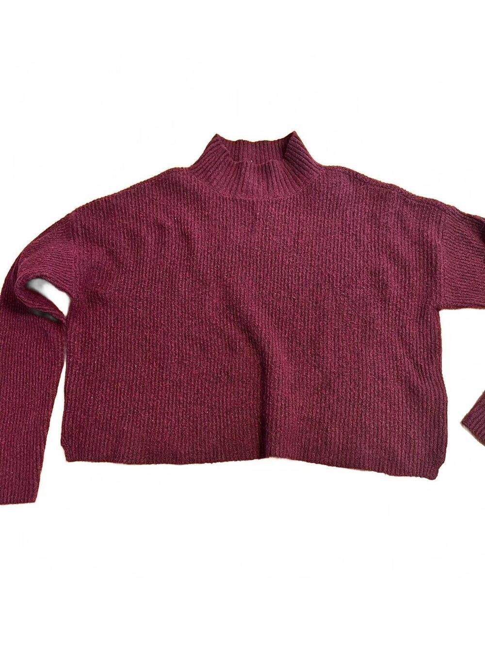 BP. Burgundy Cropped Knit Sweater with Mock Neck, Size M